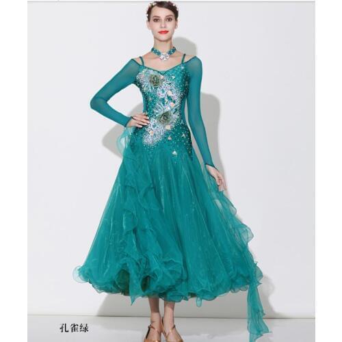 Line dance dress ladies ballroom dance dresses ballroom dance dress green S7033