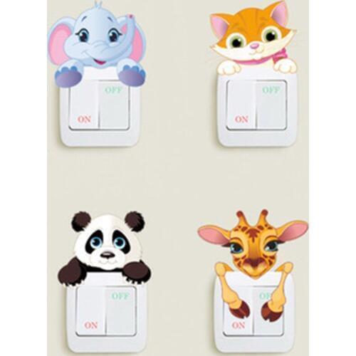 Cute Animals Elephant Cat Panda Giraffe Light Switch Sticker Remoable Wall Sticker For Kids Baby Nursery Home Decal Murla Decor