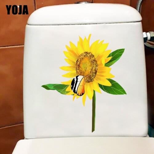 YOJA 19.4X22.5CM Butterfly Sunflower Wall Sticker For Kids Rooms Cartoon Toilet Seat Decals WC Decor T1-2308