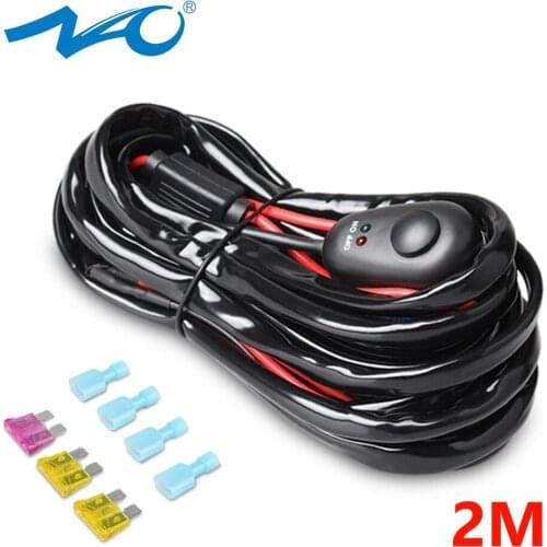 NAO Car LED Light Bar Wire 2M 12V 24V Wiring Harness Kit 2 Lead Switch Power Relay Blade Fuse for Auto Driving Offroad Work Lamp