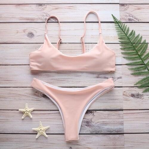 New Solid Bikinis Womens Swimsuits Pink Swimwear Biquini Bathing Suits 2021 New Fashion Beachwear