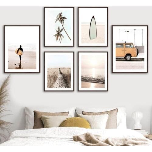 Ocean Beach Surfboard Coconut Tree Van Wall Art Canvas Painting Nordic Posters And Prints Wall Pictures For Living Room Decor