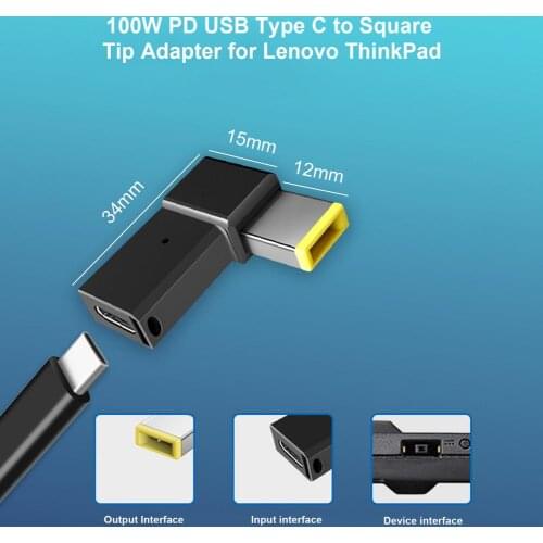100W USB Type C Female to Square PD Plug Converter USB-C Fast Charging Cable Thinkpad Laptop DC Power Adapter Connector