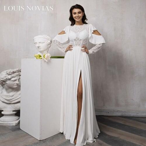 Louis Novias personalized long sleeve wedding dress soft satin skirt lace up cuddle space exquisite embroidery cardigan skirt