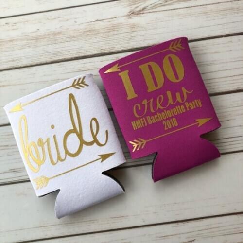 Personalize wedding i do crew bridesmaid gold Drink Coolers, maid of honor proposal gifts Bachelorette Bottle Beer Can Holders