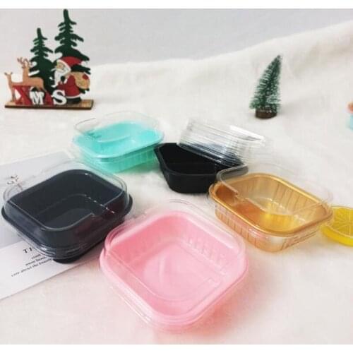 50pcs Cream Fruit Cake Box Plastic Transparent Square Disposable Dessert Pudding Ice Cream Jelly Cups with Cover
