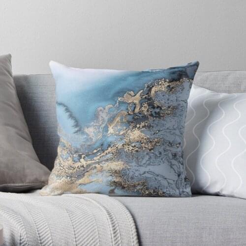 Pillowslip Blue and Gold Marble Throw Pillow 100% Cotton Decor Pillow Case Home Cushion Cover 45*45cm