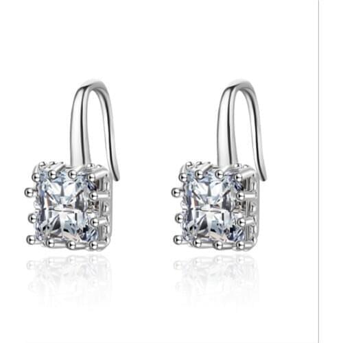 Simple geometric square temperament Korean zircon small fresh silver plated earrings