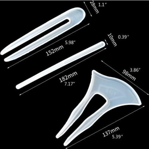 3Pcs Clear Hairpin Molds Hair Stick Silicone Molds Headdress Hair Pin Epoxy Resin Casting Mold Jewelry Making DIY Craft T84A