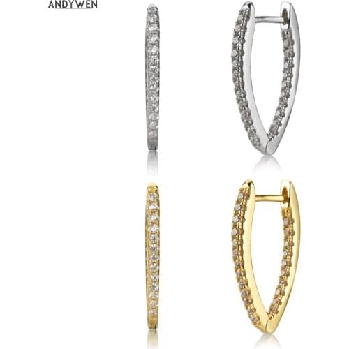 ANDYWEN 925 Sterling Silver 20mm Ovals Hoops Crystal CZ Zircon Pave Circle Loops Piercing Pendiente Earring 2020 Fashion Jewelry