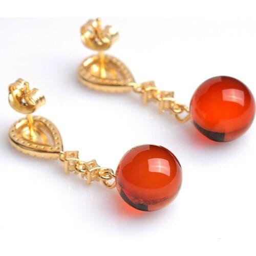 BLACK ANGEL Luxury Blood Amber Red Garnet Gemstone Long Drop Earrings For Women Fashion Jewelry Christmas Gift