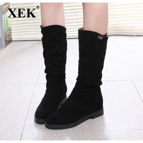 XEK 2018 Autumn and winter suede boots flat with internal high boots flat bottom matte leather tube womens boots ZLL201