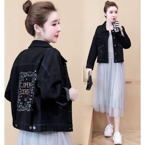 Vintage short Black Denim Jacket female 2020 Spring Autumn Jeans Coats Women new Korean Loose bf Jackets Girls Top b372
