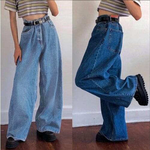 Korean Style Women Jeans Denim Boot Cut Wide Leg Jean Boots Fashion Loose Long Length Streetwear Female Pants Casual Solid Pants