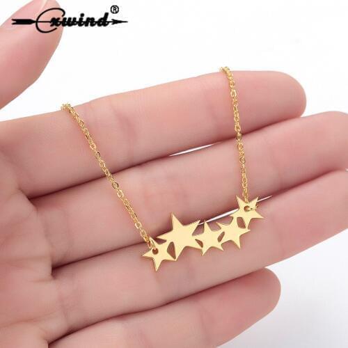 Cxwind Stainless Steel Stars Necklace for Women Couple Gold Color Pentacle Pentagram Pendants Necklaces Wedding Jewelry