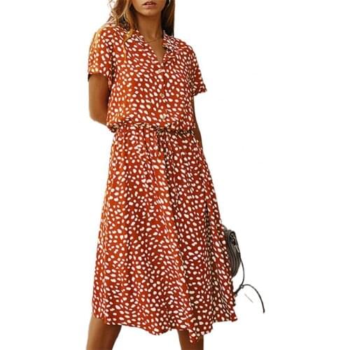 Ladies Dress Short Sleeve Printing 4 Colors Women Stand-up Collar Dress for Beach Summer Women clothes Orange xxl платье летнее