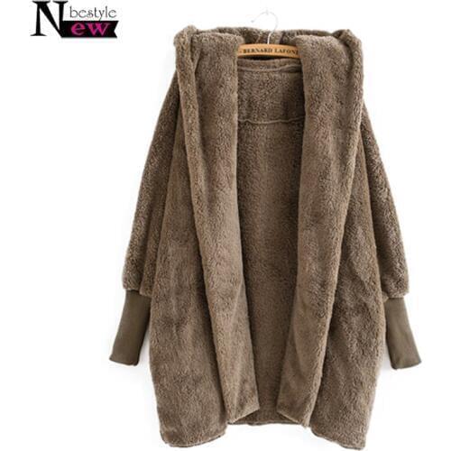 New Best Lamb Wool Coat Women Hooded Outerwear Winter Coat Women Striped Batwing Sleeve Loose Jacket Abrigos Mujer Invierno 2019