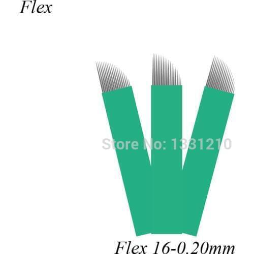 0.20mm 200Pcs Manual Microblading 16 Pins Green Microblading Needle Blades Lamina Agulha Sobrancelha Tebori Microblade