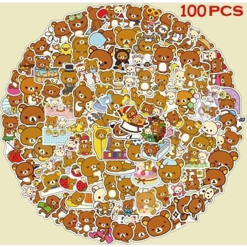 100PCS/Pack Anime Rilakkuma Sticker DIY Phone Case Luggage Laptop Waterproof PVC Material Graffiti Sticker Toy Sticker