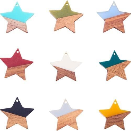 18pcs/box Star Wood Resin Charms Jewelry Findings Earring Necklace Bracelet Pendants Handmade DIY Accessories