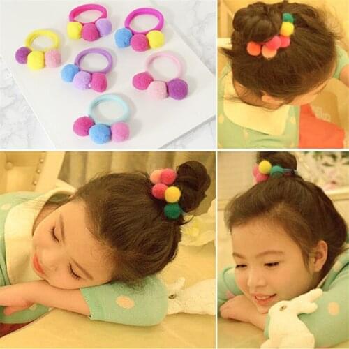 20 PCS Childrens hair band Korea hairpin ball hairy girl rubber band headdress colorful cute baby head flower hair accessories