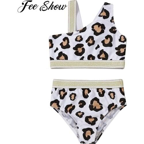 2021 Kids Girls Summer Beach Swimwear Asymmetry Straps Swimsuit Bikini Bathing Suit Baby Quick Dry Beachwear Swimming Outfit