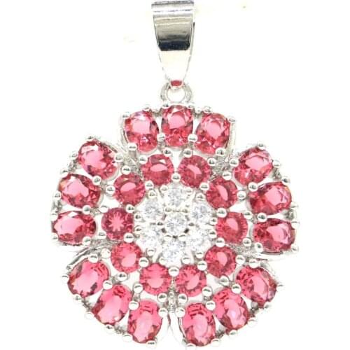 33x23mm Multi Color 4g Flowers Created Tourmaline Raspebrry Rhodolite Garnet Peridot Aquamarine Ladies Silver Pendant