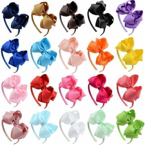 4.5 Inch Girls Bow Hairband Childrens Candy Colors Pinwheel Hair Band with Grosgrain Ribbon Bow Handmade Solid Hair Accessories