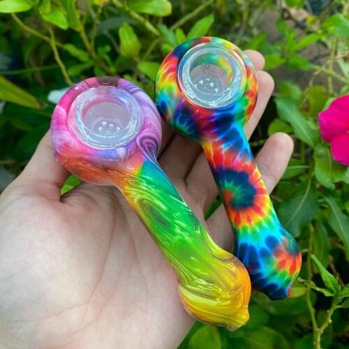 4 Inch Tie Dyed Silicone Smoking Pipe with Glass Bowl