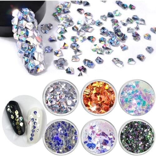 6 Boxes Unicorn Nail Glitter Sequins Chameleon AB Color Triangle Iridescent Flakes Paillettes Tips 3D Nail Art Decoration UV Gel