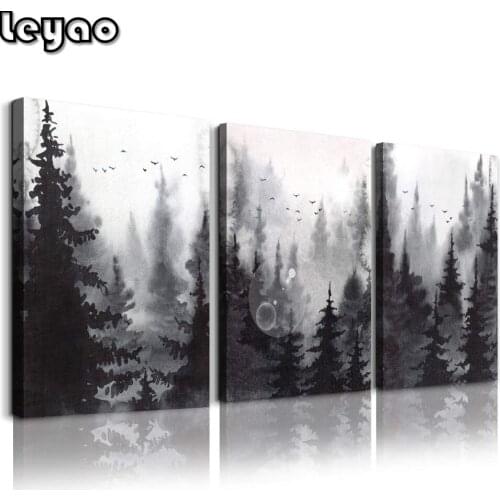 5D DIY Diamond embroidery Black and white forest landscape triptych Mosaic Kit Picture Diamond Painting Full Square Round Drill