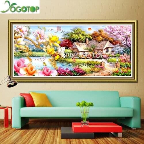 Large Sakura house DIY Diamond Painting Full Diamond Embroidery Rhinestone Mosaic Home Decor spring garden lake landscape YY4527