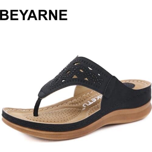 BEYARNE Rhinestone flip flop women shoes wedge slippers 2021 summer soft big size 41 42 woman slides sandals ladies female