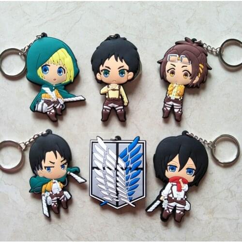 Anime Attack On Titan Shingeki no Kyojin Keychain Anime Figure PVC Keyring Double Side Key Chain Fans Collection Gifts