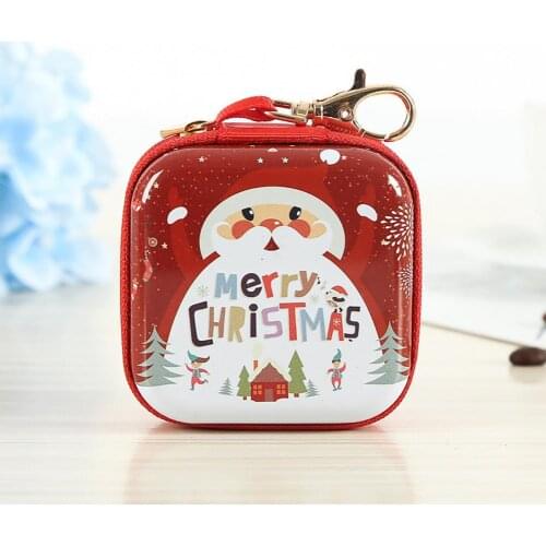 Father Christmas Pattern Wallet with Lobster Clasp Portable Tinplate Christmas Coin Purse for Girls