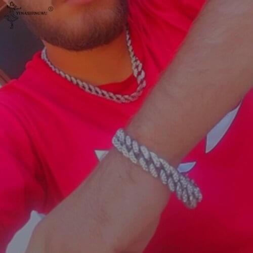 Ice Out Covered with Rhinestones Miami Curb Cuban Chain Bling Rappers Mens Jewelry Accessories Necklace Gift Hip Hop 1set 12mm