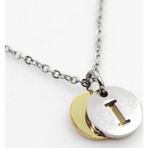 Stainless Steel Initial Alphabet I Necklace Pendant Women Men Jewelry Stainless Steel Round Coin Letter Necklace Jewelry