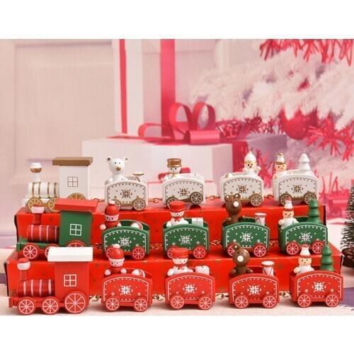 Merry Christmas Painted Wooden Train Set Toys For Children Gift Xmas New Year Home Decoration Santa Claus Snowman Bear Ornament