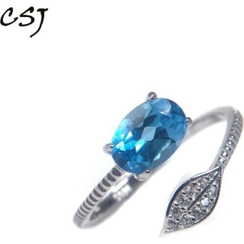 CSJ Real Natural Blue Topaz Ring Sterling 925 Silver for Women Lady Amethyst Fine Jewelry Wedding Engagement for women with box