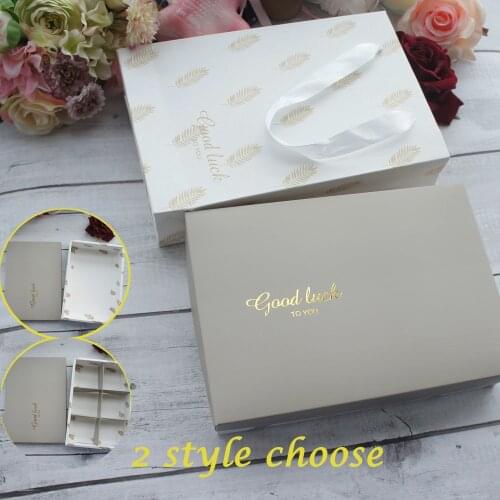 22*15*5cm 5pcs Elegant Gray Gold Luck Leaves Paper Box Macaron Chocolate Cookie Wedding Birthday Christmas Party Gifts Packaging