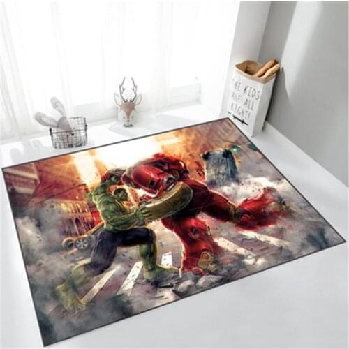 Hulk Iron Man Mat Marvel Spiderman Baby Playmat Soft Flannel 3D Printed Area Rugs Anti-slip Large Carpet for Living Room Decor
