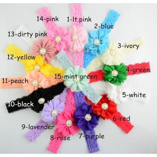 Hot New 30pcs/lot Health Lace Headband With Centre Chiffon Flowers For girls Hair Accessories 15C Kid Soft Headware FDA120