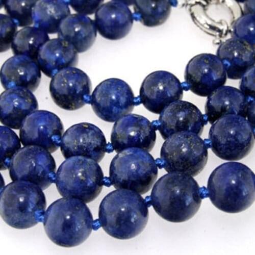Fashion lapis lazuli round charming gems 8mm beads diy Natural Necklace jewelry making long chain 35 inch BV328