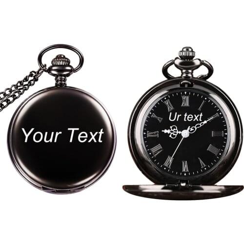 Customized Text Fashion 47MM Fob Chain Smooth Steel Quartz Pocket Watch Vintage Roman Nmber Dial Pendant Fob Watch Gifts Clock