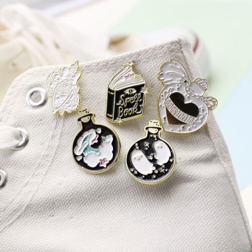 Newest Fashion Enamel Brooch Black Book Ghost bottle Stars and moons Magic potion bottle Lapel Pin Creative alloy badge Gifts