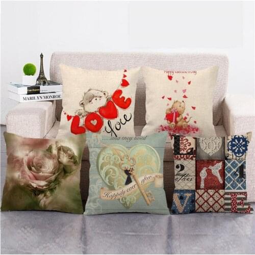 2021 New Valentines Day Gift Pillow Cover Artificial Linen Material Cushion Covers 45*45cm Car Sofa Home Decoration Pillowcases