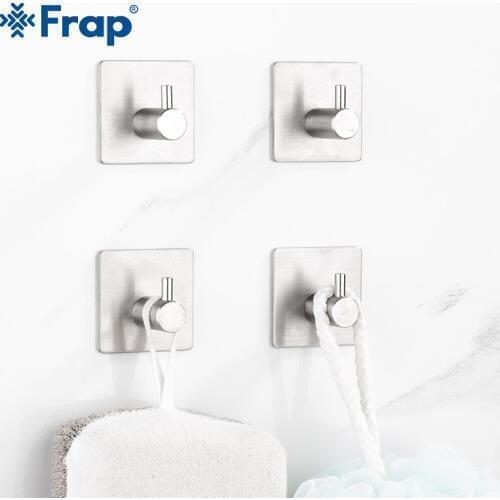 Frap New Robe Hooks 304 Stainless Steel Hooks Wall Door Clothes Hanger Kitchen Bathroom Rustproof Towel Hooks 4pcs/Set Y19002