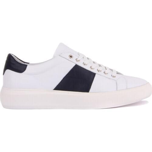 Sail-Lakers White, Navy Blue Leather Men Sneaker