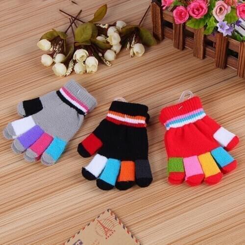 Rainbow Candy Color Knitted Baby Gloves Winter Knit Newborn Mittens Thick Childrens Kids Keep Finger Warm For 1-4Y kids