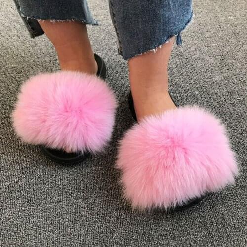Women Fluffy Fur Slides Summer Furry Slides For Women Women Slippers Flip-Flops Shoes Fish Sandals 2021 New Womens Slippers
